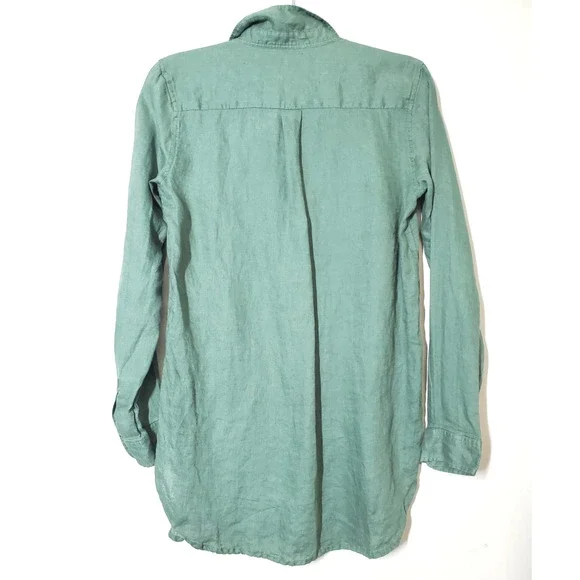 Gap Womens XS Boyfriend Tunic Top 100% Linen Popover Green Long Sleeve - Picture 5 of 12